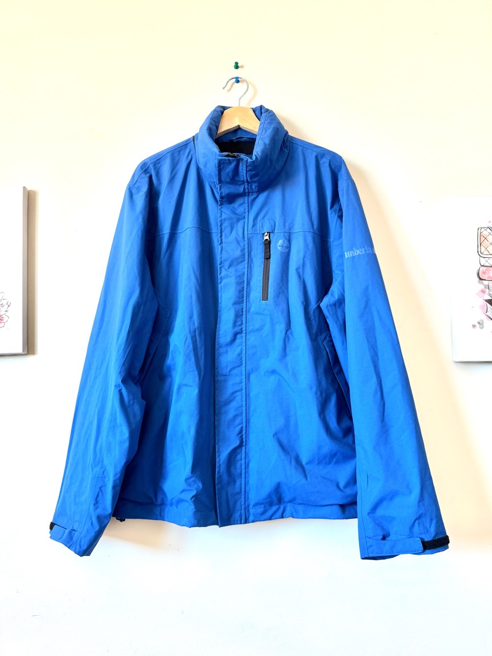 Timberland Men’s Sz L Blue WeatherGear Waterproof Jacket Pockets Hood Full Zip